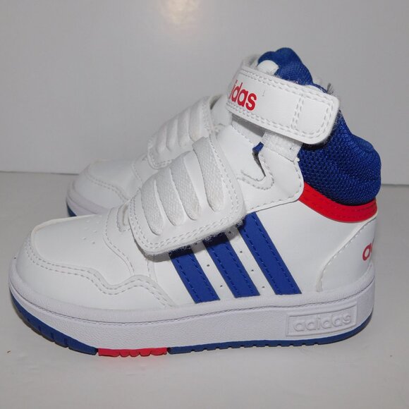 Adidas Hoops Mid 3.0 Toddler 6 6K White Blue Red 3 Stripe Sneaker GZ9650 - Picture 3 of 8